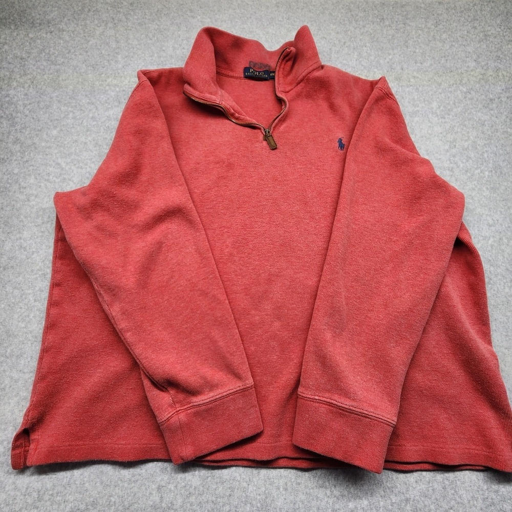 Polo Ralph Lauren Quarter Zip Pullover Sweater Mens XL  Red Cotton Knit Pony